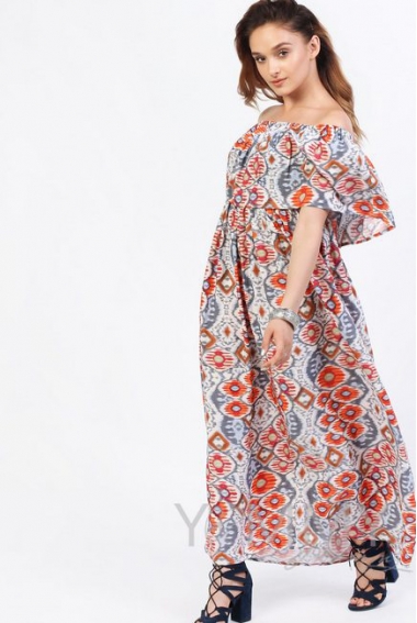 Платье-сарафан для беременных и кормящих, с оборкой по плечам оранжевое