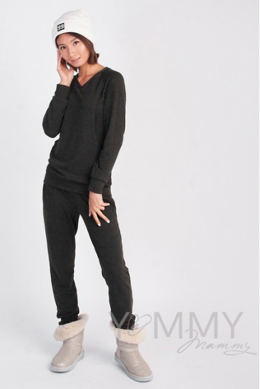 Костюм из джемпера и брюк для кормящих и беременных, серый меланж