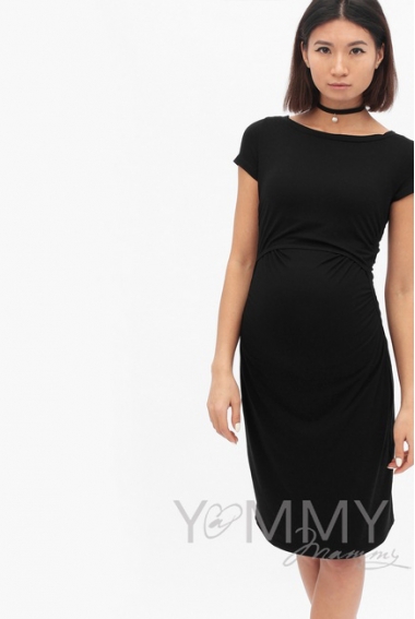 Платье для кормящих и беременных из модала с коротким рукавом, черное