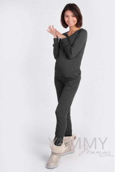 Костюм для кормящих и беременных из джемпера и брюк, графит
