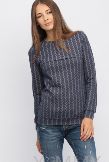 Свитшот для кормящих и беременных с узором "косы", синий меланж