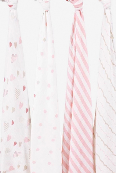 Муслиновые пеленки для новорожденных Aden&Anais большие, набор 4, Heart Breaker