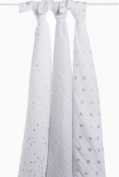 Муслиновые пеленки для новорожденных Aden&Anais мерцающие большие, набор 3, Metallic Silver