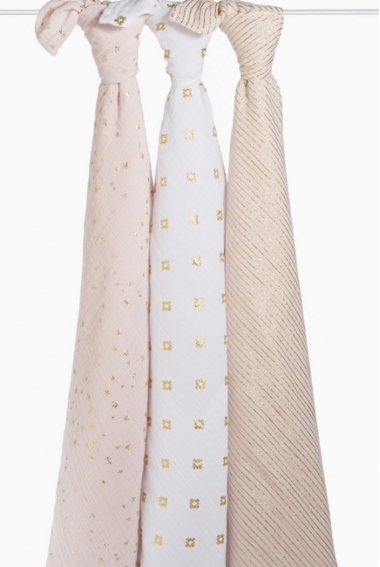 Муслиновые пеленки для новорожденных Aden&Anais мерцающие большие, набор 3, Metallic Primrose