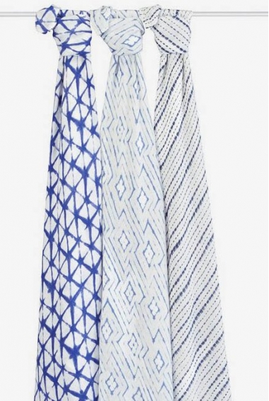 Бамбуковые пеленки для новорожденных Aden&Anais большие, набор 3, Indigo