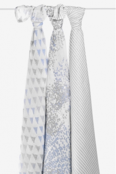 Бамбуковые пеленки для новорожденных Aden&Anais большие, набор 3, Metallic blue