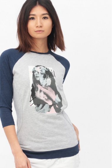 Футболка для беременных и кормящих, серый меланж/синий меланж с принтом