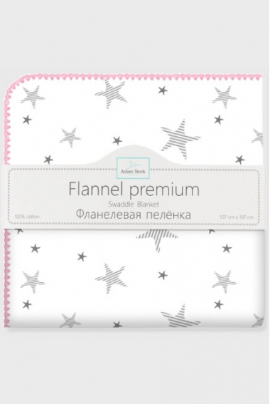 Фланелевая пеленка для новорожденных Adam Stork большая, принт Pink Stars