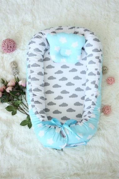 Кокон-гнездышко для новорожденных Babynest Silver Aqua