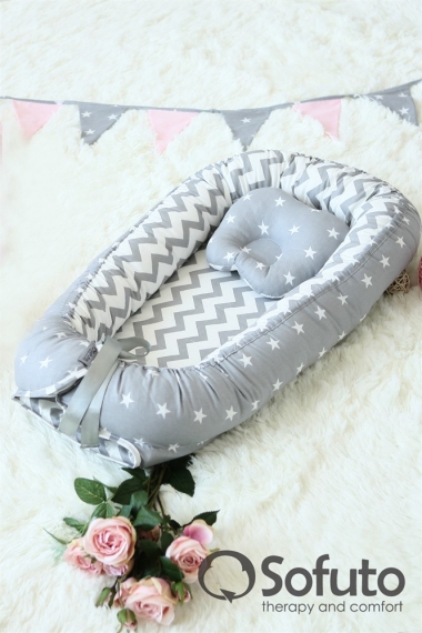 Кокон-гнездышко для новорожденных Babynest Stars and Waves Silver