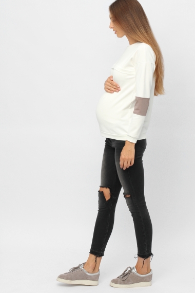 Свитшот для беременных и кормящих с декоративной вставкой, экрю