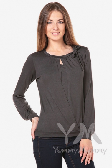 Блуза для беременных и кормящих с бантом, цвет графит