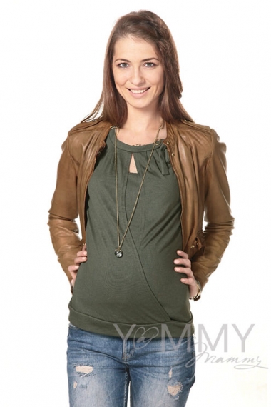 Блуза для беременных и кормящих с бантом, цвет хаки