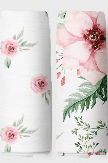 Муслиновые пеленки для новорожденных Adam Stork большие, набор 2, Flowers