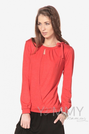 Блуза для беременных и кормящих с бантом, цвет красный мак