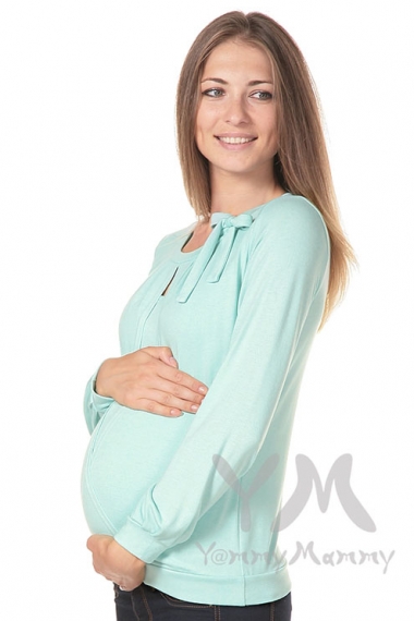 Блуза для беременных и кормящих с бантом, цвет ментол