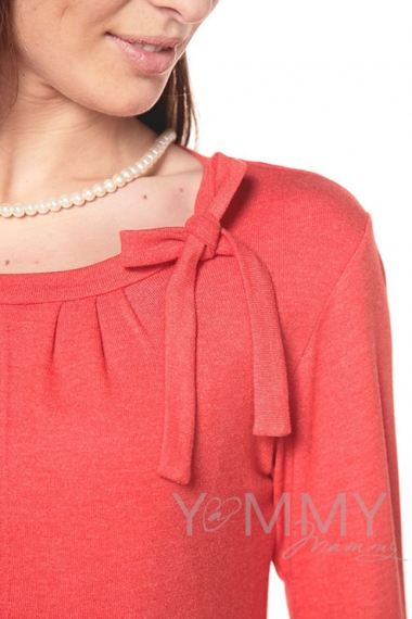 Блуза для беременных и кормящих с бантом, цвет красный мак