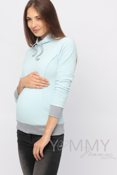 Толстовка для кормящих и беременных флисовая с завязками, цвет светло-голубая