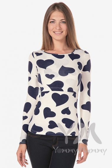 Лонгслив с принтом "сердца" для беременных и кормящих, экрю