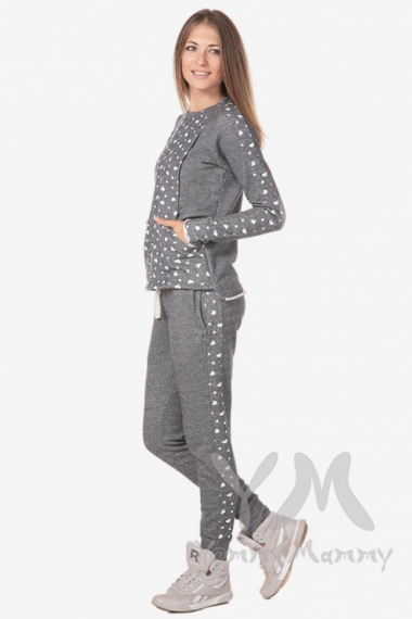 Брюки для беременых и родивших универсальные, серый меланж с сердечками