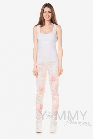 Брюки для беременных и родивших универсальные, из джинсы с цветочным принтом