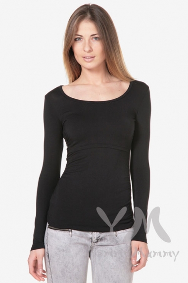 Лонгслив из модала для беременных и кормящих, черный
