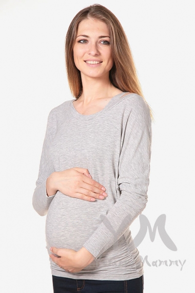 Блуза летучая мышь для кормящих и беременных, светло-серый меланж