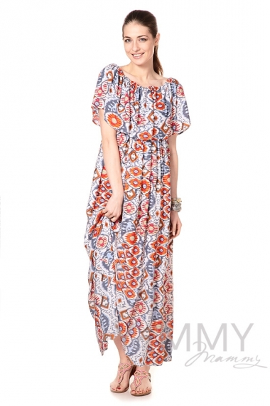 Платье-сарафан для беременных и кормящих, с оборкой по плечам оранжевое