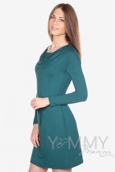 Платье из модала для кормящих и беременных с горловиной "качелька", изумрудное