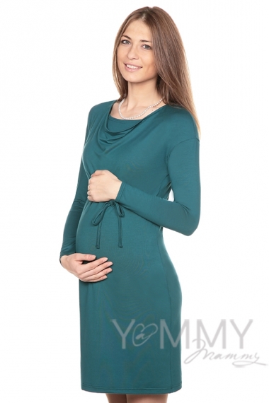 Платье из модала для кормящих и беременных с горловиной "качелька", изумрудное