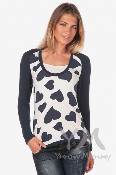 Джемпер с сердечками для беременных и кормящих, синий/белый
