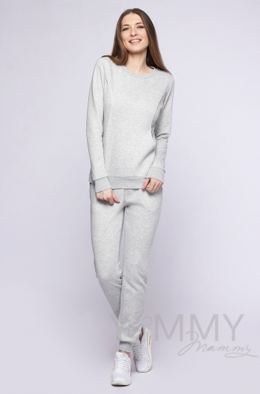 Костюм из капитония для кормящих и беременных, серый меланж