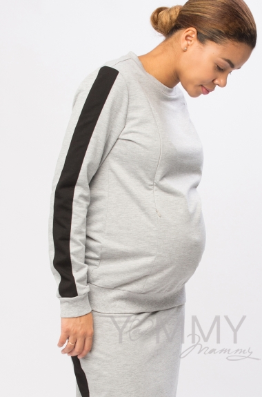 Свитшот для кормящих и беременных, серый меланж/черный