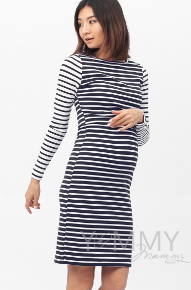 Платье для беременных и кормящих, в сине-белую полоску