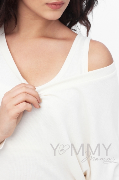 Блуза летучая мышь с топом для кормящих и беременных, цвет экрю
