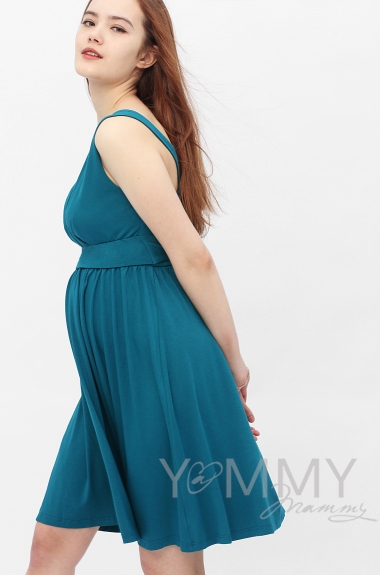 Платье-сарафан для беременных и кормящих, изумрудное