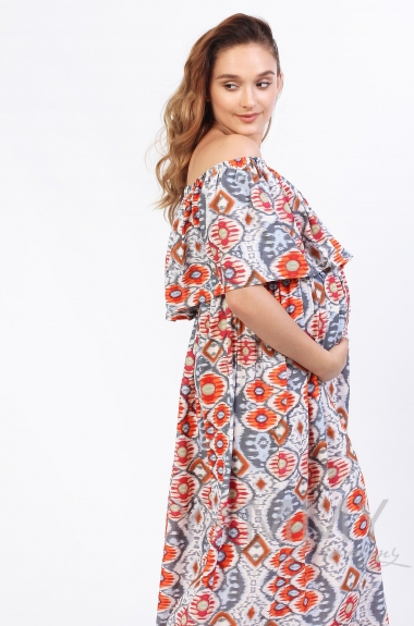 Платье-сарафан для беременных и кормящих, с оборкой по плечам оранжевое