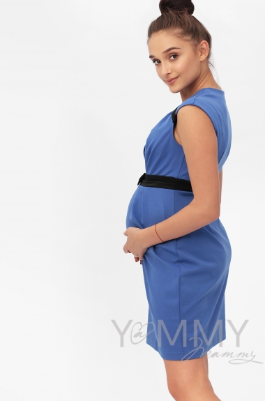 Платье с атласным бантиком для кормящих и беременных, ультрамарин