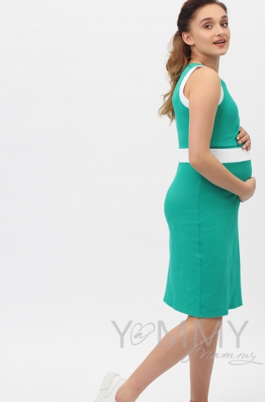 Платье для кормящих и беременных лакоста, ментол с белой отделкой