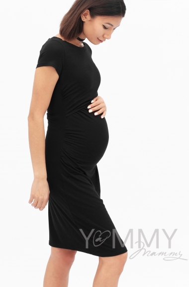 Платье для кормящих и беременных из модала с коротким рукавом, черное