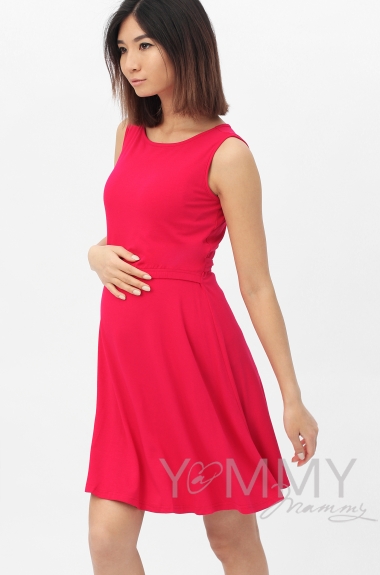Платье для кормящих и беременных с пояском, фуксия
