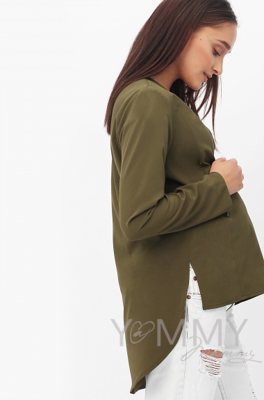 Блуза для беременных и кормящих на запах, цвет хаки