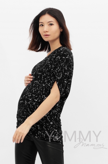 Блуза для беременных и кормящих со спущенным плечом, черный