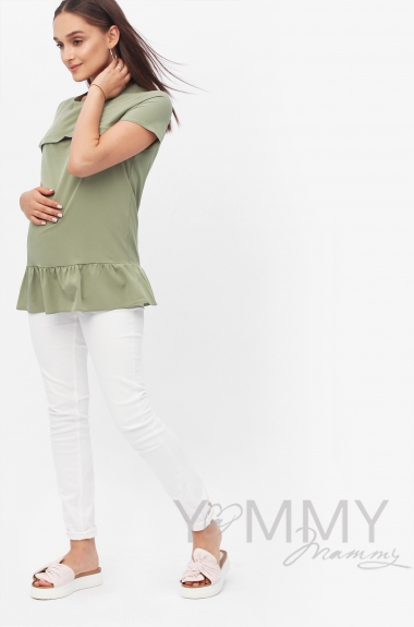 Блуза для кормящих и беременных с воланом, цвет олива