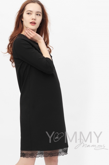 Платье для кормящих и беременных с кружевом, цвет черный