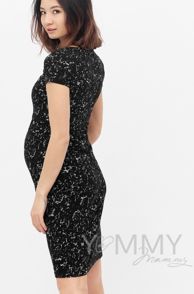 Платье для беременных и кормящих с серым рисунком, черный