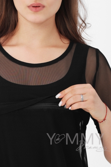 Платье-сетка для беременных и кормящих, цвет чёрный