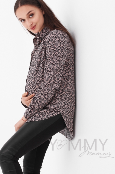 Рубашка для кормящих и беременных с узором, бежевая