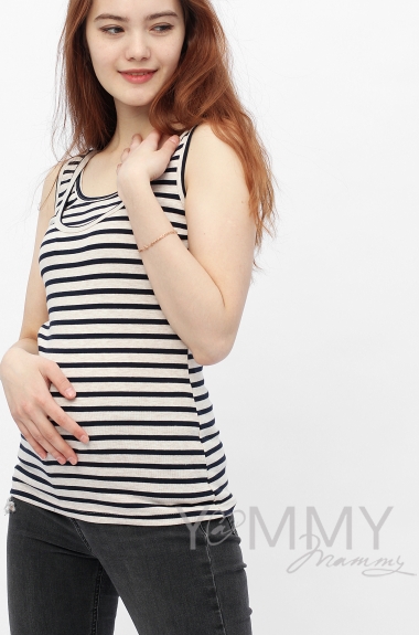 Майка для беременных и кормящих в полоску, бежевый/синий