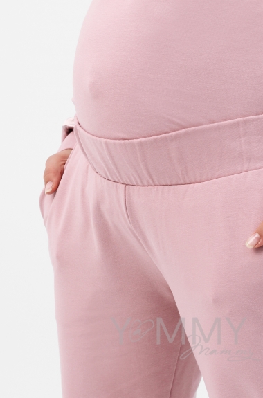 Костюм для кормящих и беременных с отделкой из велюра, розовый